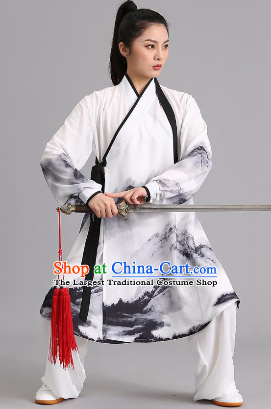 Chinese Tai Ji Ink Painting Outfits Tai Chi Performance Clothing Martial Arts Kung Fu Competition Garments
