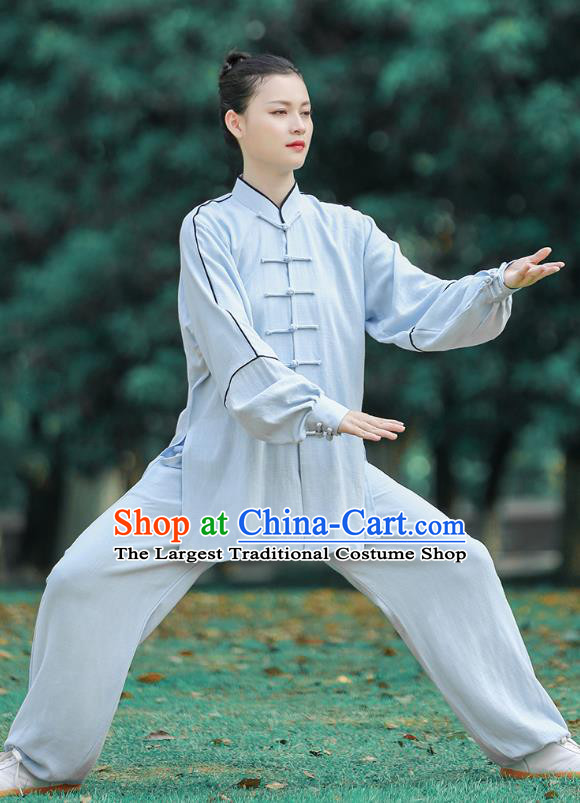 Chinese Tai Ji Chuan Blue Long Sleeve Outfits Tai Chi Group Competition Clothing Martial Arts Kungfu Performance Suits