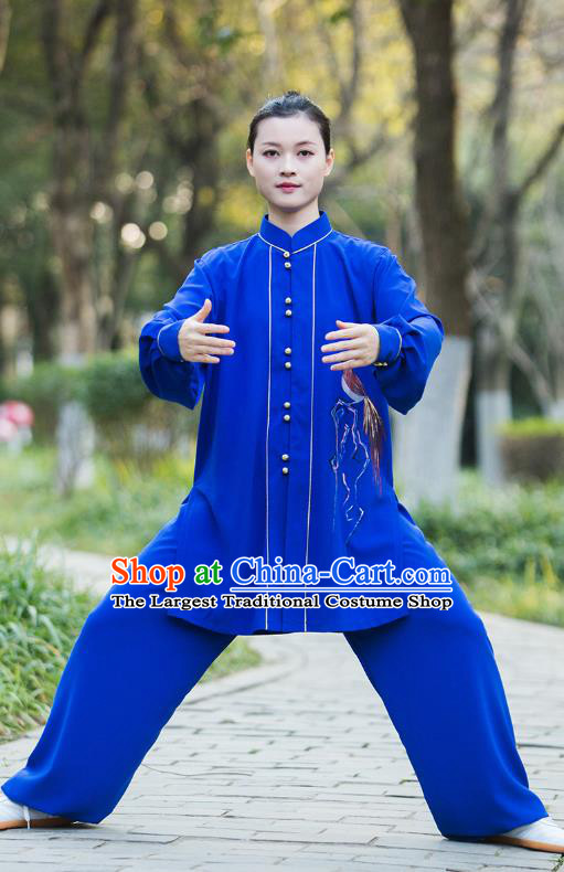 Chinese Tai Ji Competition Royalblue Outfits Tai Chi Group Performance Clothing Martial Arts Garment Kung Fu Suits