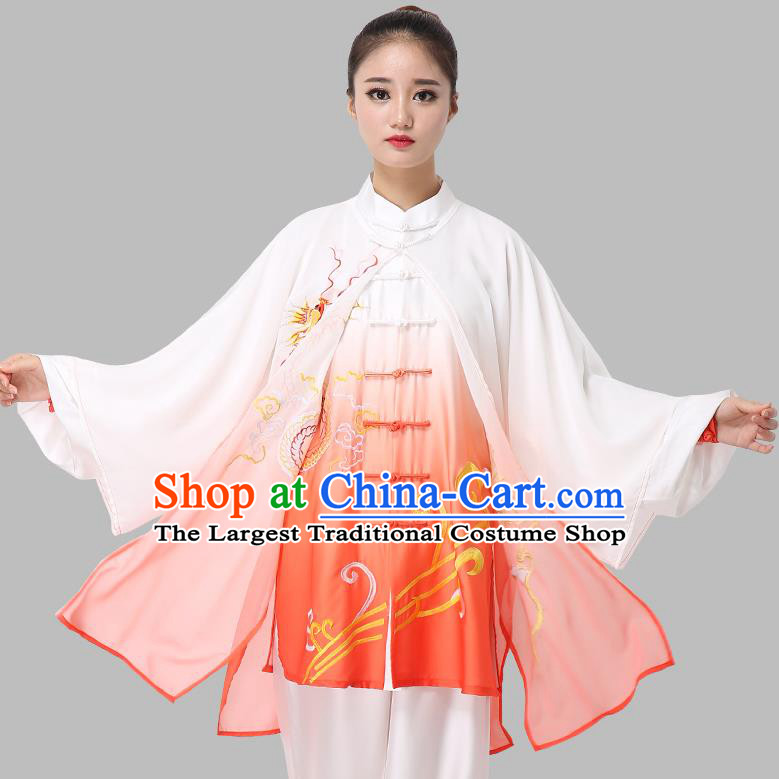 Chinese Tai Chi Clothing Martial Arts Garment Kung Fu Competition Embroidered Gradient Red Suits Tai Ji Performance Outfits