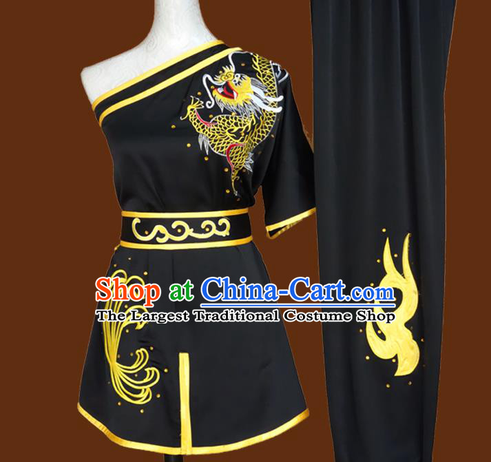 China Martial Arts Embroidered Clothing Nanquan Boxing Training Suits Tai Chi Garment Costumes Wushu Kung Fu Black Uniforms