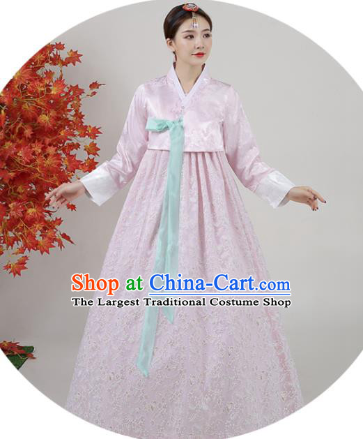 Asian Korea Ancient Bride Garment Costumes Court Pink Blouse and Dress Classical Dance Outfits Korean Traditional Wedding Dress