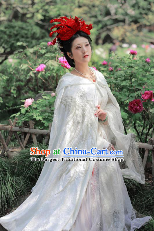 China Traditional Hanfu Cloak Tang Dynasty Court Woman Historical Clothing Ancient Imperial Concubine Embroidered White Cape