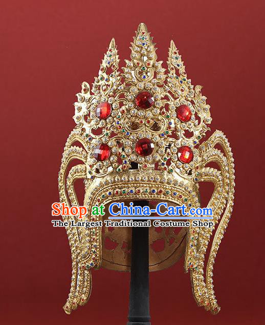 Asian Thailand Court King Royal Crown Thai Stage Performance Golden Hat Headwear