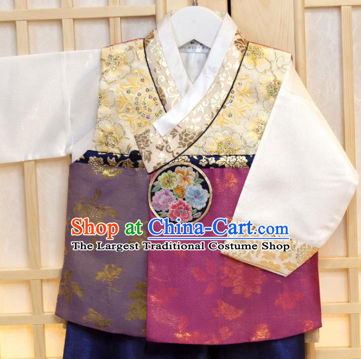 Korea Children Garment Vest White Shirt and Navy Pants Boys Prince Birthday Hanbok Costumes Korean Traditional Fashion Clothing