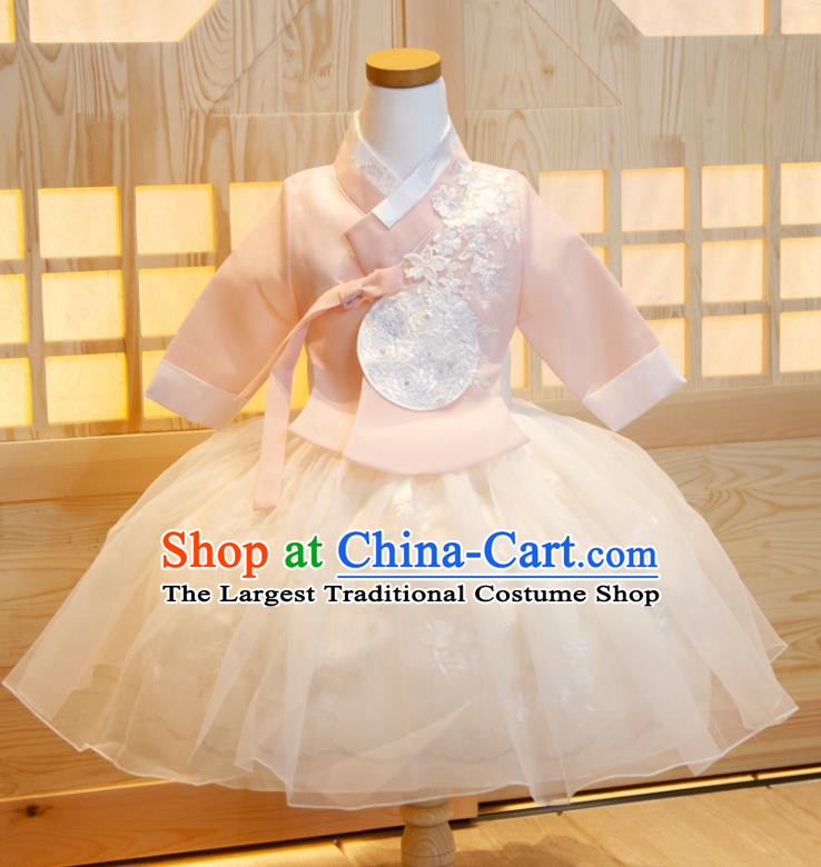 Korean Children Festival Fashion Pink Shirt and White Dress Korea Traditional Garment Costumes Girl Princess Hanbok Clothing