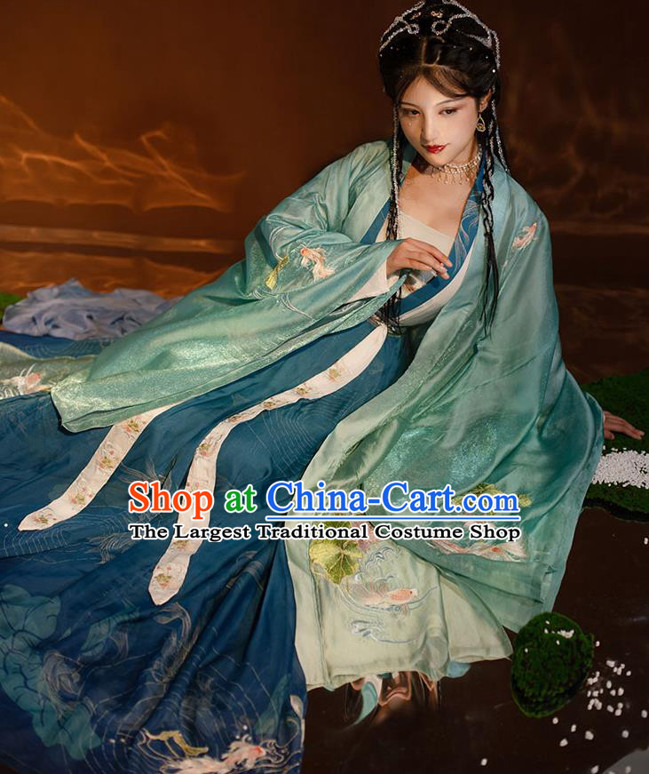 China Ancient Court Princess Green Hanfu Dress Clothing Traditional Song Dynasty Court Beauty Historical Garment Costumes