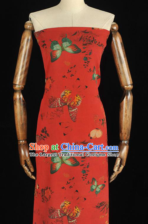 Chinese Red Gambiered Guangdong Gauze Traditional Butterfly Pattern Dress Fabric DIY Cheongsam Silk Cloth