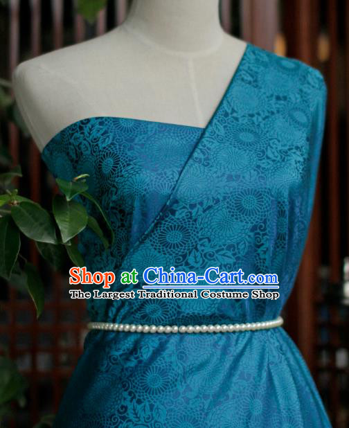Chinese Blue Tapestry Cloth Traditional Qipao Dress Drapery Silk Fabric Classical Calendula Pattern Brocade