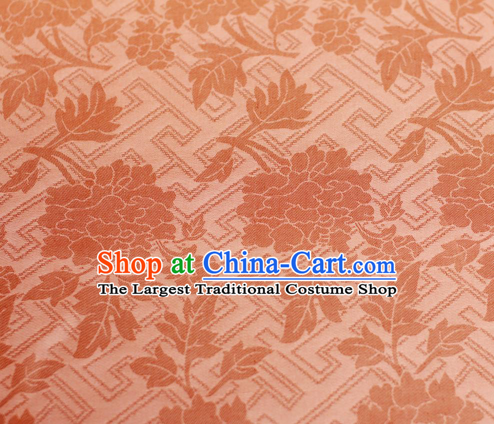 Chinese Jacquard Tapestry Cloth Traditional Qipao Dress Drapery Orange Silk Fabric Classical Peony Pattern Brocade