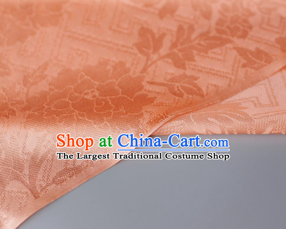 Chinese Jacquard Tapestry Cloth Traditional Qipao Dress Drapery Orange Silk Fabric Classical Peony Pattern Brocade