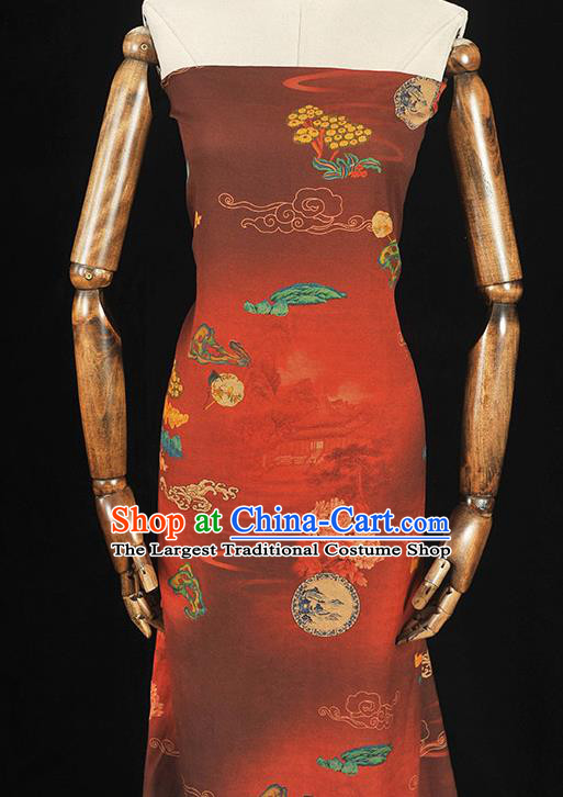 Chinese Traditional Peony Pattern Dress Fabric Cheongsam Silk Cloth High Quality Dark Red Gambiered Guangdong Gauze