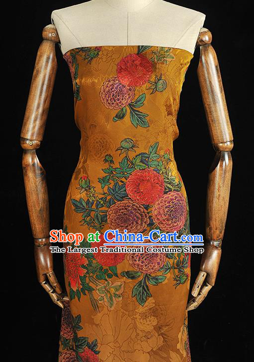 Top Chinese Cheongsam Golden Silk Fabric Gambiered Guangdong Gauze Traditional Jacquard Satin Cloth