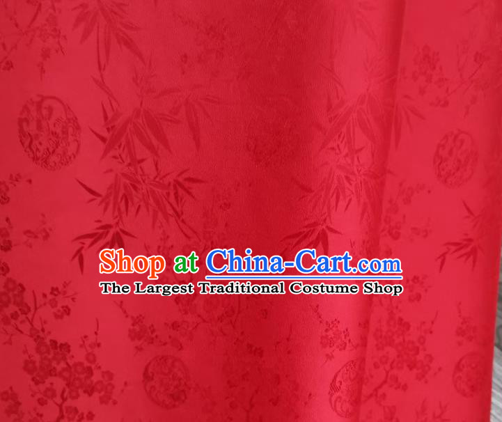 Chinese Silk Fabric Classical Plum Bamboo Pattern Red Satin Cloth Traditional Cheongsam Jacquard Brocade Drapery