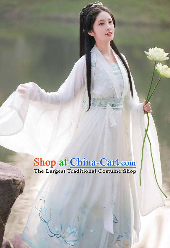 China Ancient Lotus Fairy Hanfu Dress Traditional Tang Dynasty Princess Garment Clothing