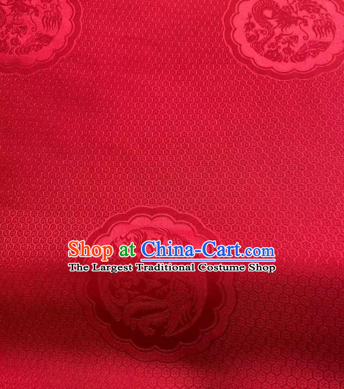 Chinese Wine Red Silk Fabric Classical Dragon Phoenix Pattern Brocade Cloth Jacquard Tapestry Material Traditional Hanfu Dress Drapery