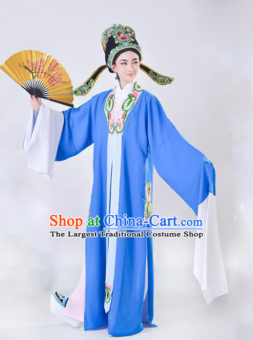 China Traditional Peking Opera Young Male Blue Cape Beijing Opera Niche Garment Shaoxing Opera Scholar Clothing