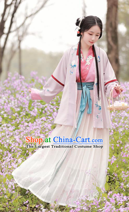 China Traditional Ming Dynasty Young Woman Historical Clothing Ancient Village Lady Hanfu Dress Garments