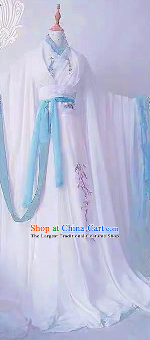 China Traditional Cosplay Han Dynasty Young Lady Clothing Ancient Female Swordsman White Hanfu Dress Garments