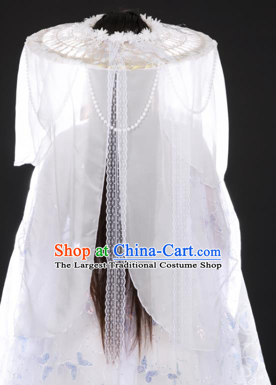 China Ancient Swordswoman White Veil Headwear Traditional Song Dynasty Princess Bamboo Hat