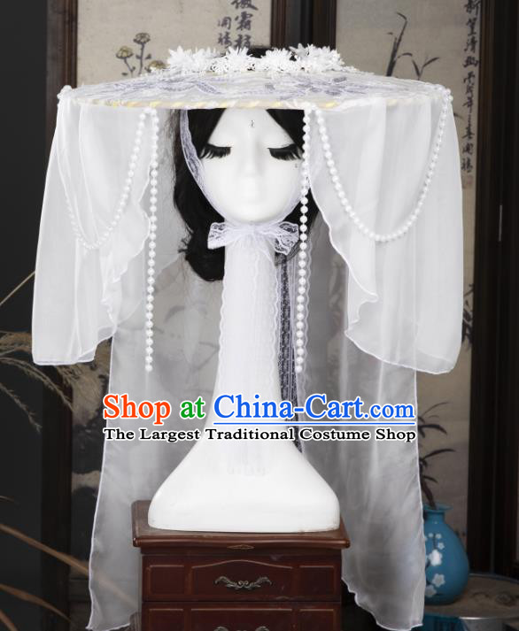 China Ancient Swordswoman White Veil Headwear Traditional Song Dynasty Princess Bamboo Hat