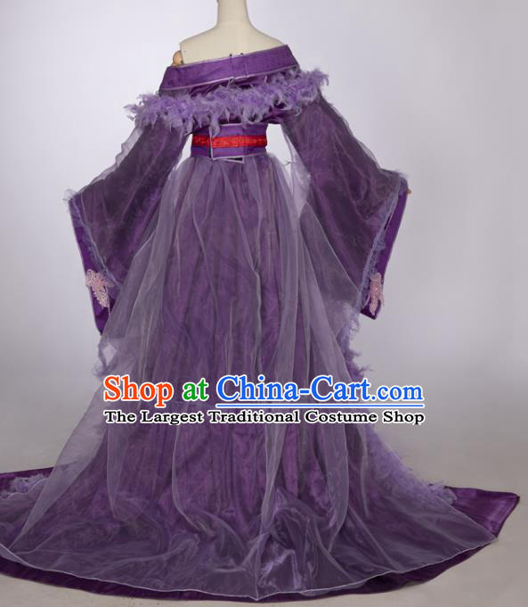 China Traditional Cosplay Ming Dynasty Imperial Consort Garments Clothing Ancient Fairy Princess Purple Hanfu Dress