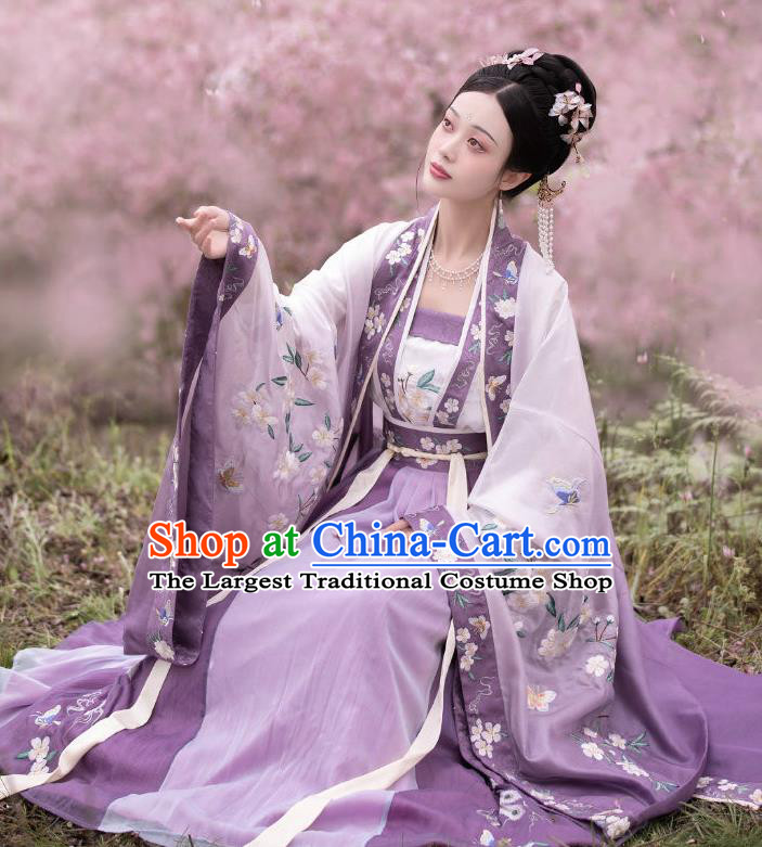 China Ancient Imperial Consort Purple Hanfu Dress Garments Traditional Song Dynasty Court Woman Historical Clothing