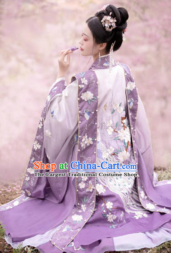 China Ancient Imperial Consort Purple Hanfu Dress Garments Traditional Song Dynasty Court Woman Historical Clothing