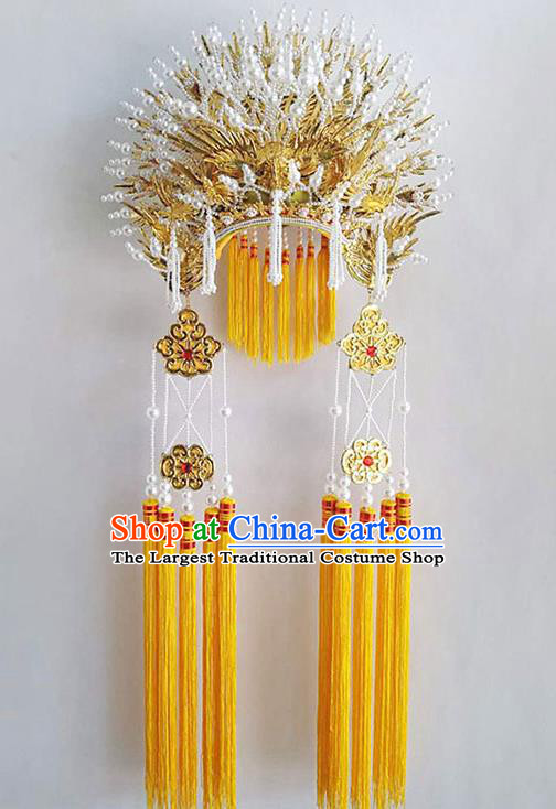 Chinese Peking Opera Hua Tan Headdress Beijing Opera Empress Golden Hat Traditional Opera Princess Phoenix Coronet