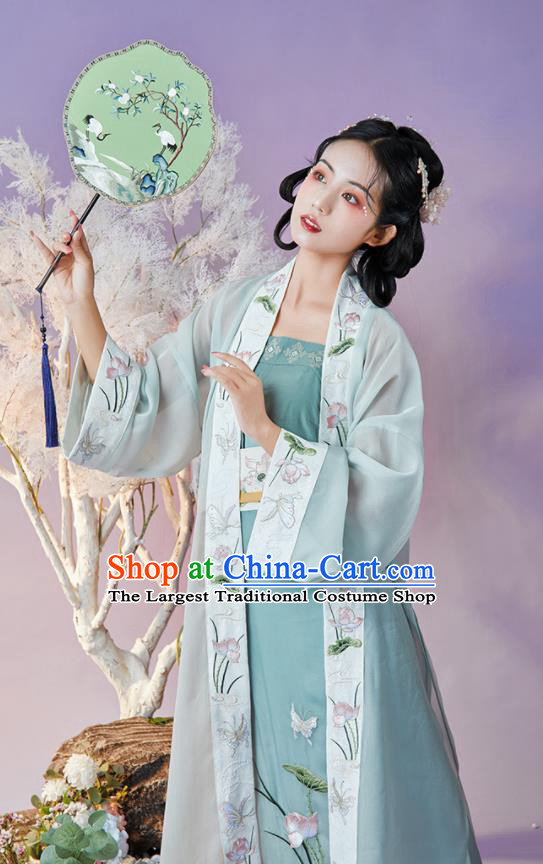 China Song Dynasty Nobility Lady Historical Clothing Ancient Young Woman Embroidered Green Hanfu Dress Garments