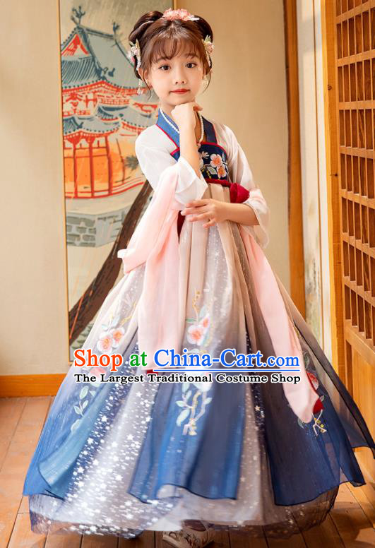 Chinese Children Performance Clothing Traditional Blue Hanfu Dress Ancient Tang Dynasty Princess Garment