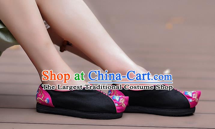China National Woman Cloth Shoes Black Embroidered Shoes Handmade Canvas Shoes Folk Dance Shoes
