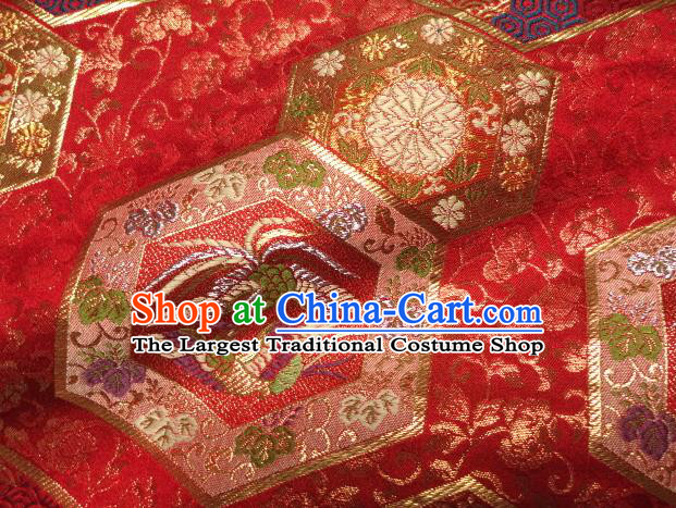 Japanese Kimono Satin Cloth Nishijin Tapestry Classical Damask Traditional Phoenix Pattern Red Brocade Fabric