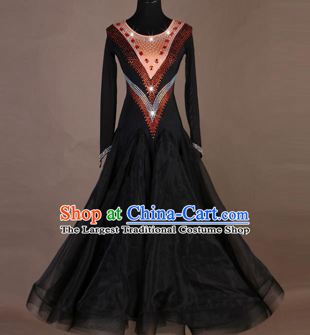 Professional International Dancing Clothing Modern Dance Fashion Women Ballroom Dance Black Dress Waltz Dance Competition Costume