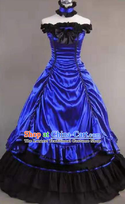 Top Halloween Performance Formal Dress European Gothic Princess Royalblue Dress Western Court Garment Clothing