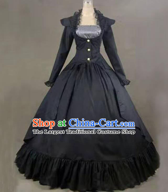 Top Opera Performance Full Dress European Retro Clothing Gothic Princess Black Dress Western Court Garment Costume