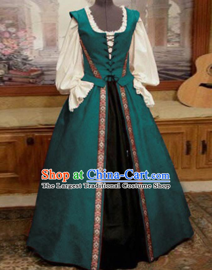 Top Europe Servant Woman Blue Dress Western Renaissance Garment Costume Opera Performance Full Dress European Court Clothing
