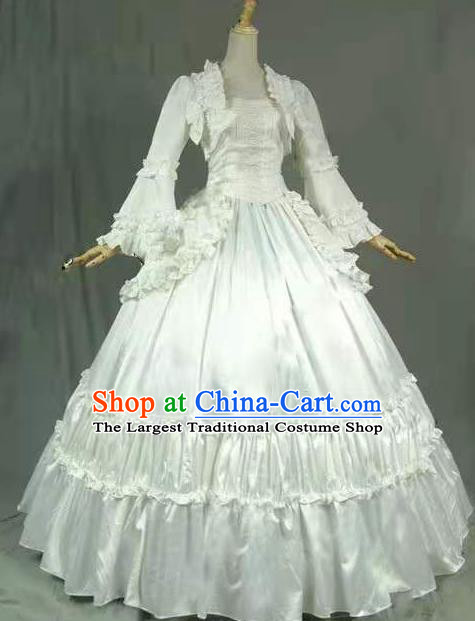 European Court Princess White Dress Ancient Renaissance Noble Lady Garment Clothing Western Palace Performance Formal Dress