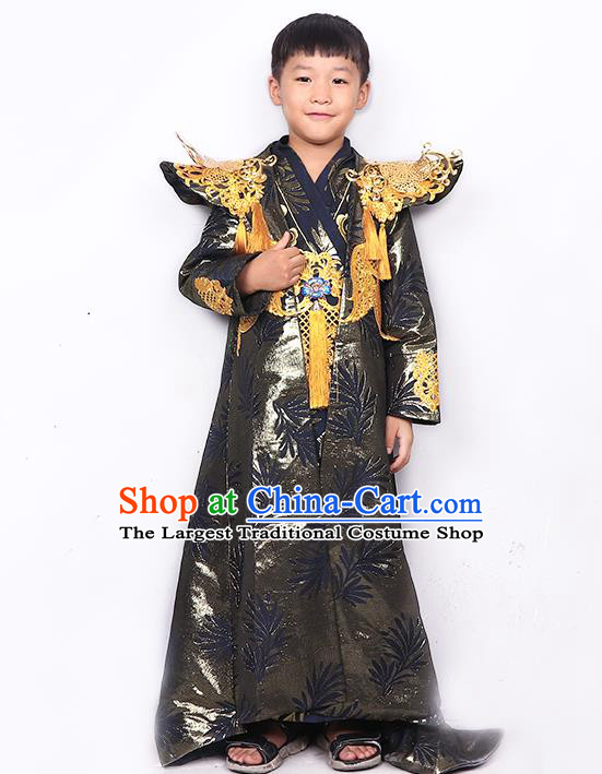 Top Boys Stage Show Tang Suits Kid Catwalks Black Uniforms Children Dance Performance Apparels