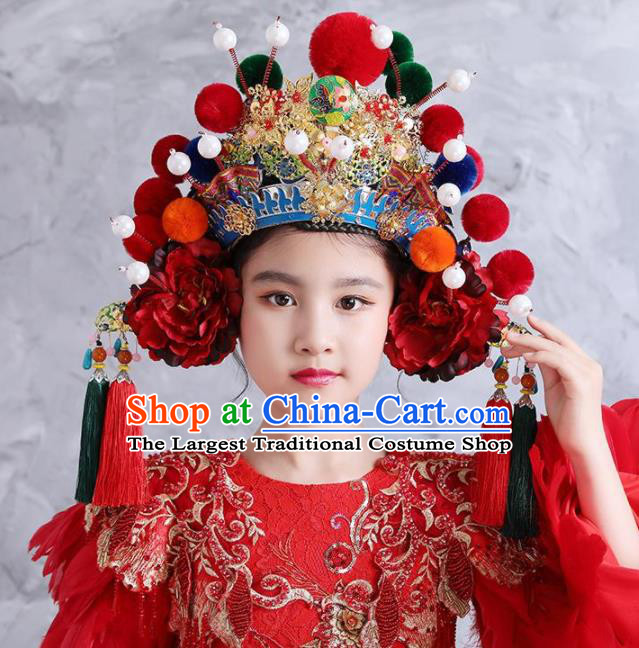 Top China Kids Catwalks Royal Crown Children Opera Performance Headdress Girl Stage Show Phoenix Coronet