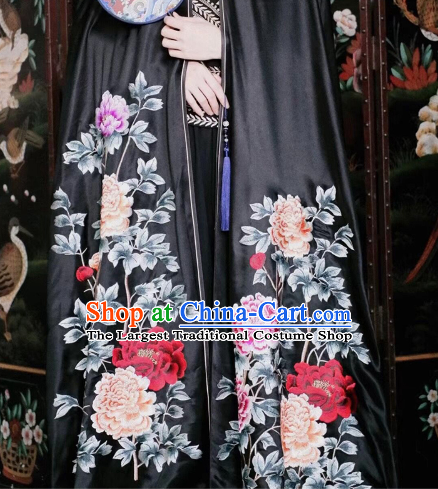 Stunning Beautiful Black Embroidered Flower Empress Mantle