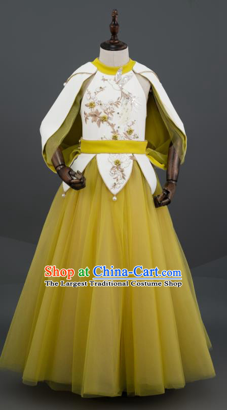 China Catwalks Fashion Children Stage Show Clothing Classical Dance Yellow Dress Girl Chorus Garment Costumes