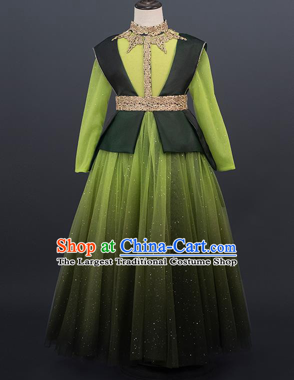Professional Modern Dance Clothing Girl Princess Garment Children Catwalks Fashion Costume Stage Show Green Full Dress