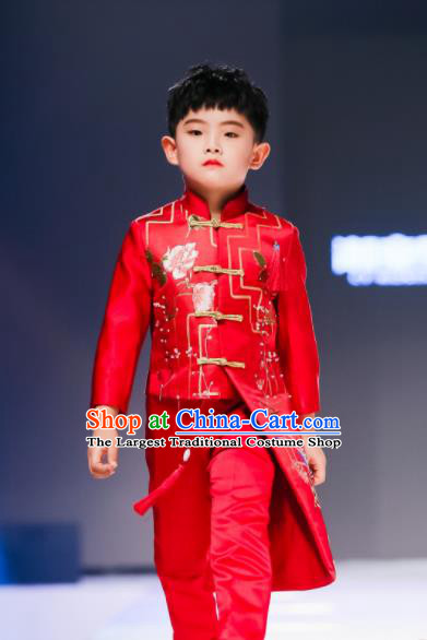 Chinese Children Stage Performance Clothing Boys Dance Costumes Tang Suit Red Uniforms