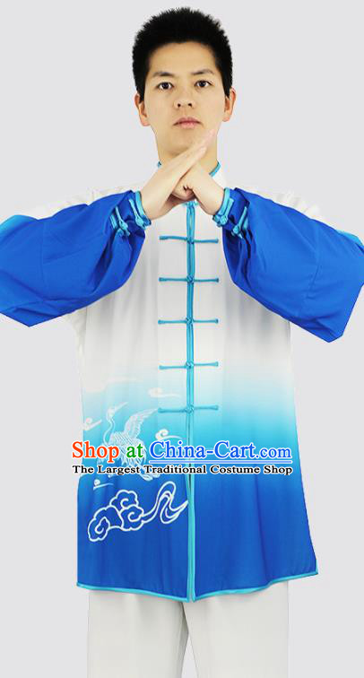 Chinese Martial Arts Garment Costumes Tai Chi Competition Gradient Blue Uniforms Adults Kung Fu Show Clothing