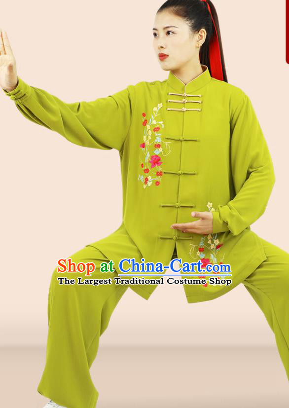 Professional Chinese Kung Fu Tai Chi Costumes Wushu Performance Embroidered Green Uniforms Tai Ji Competition Suits Martial Arts Clothing