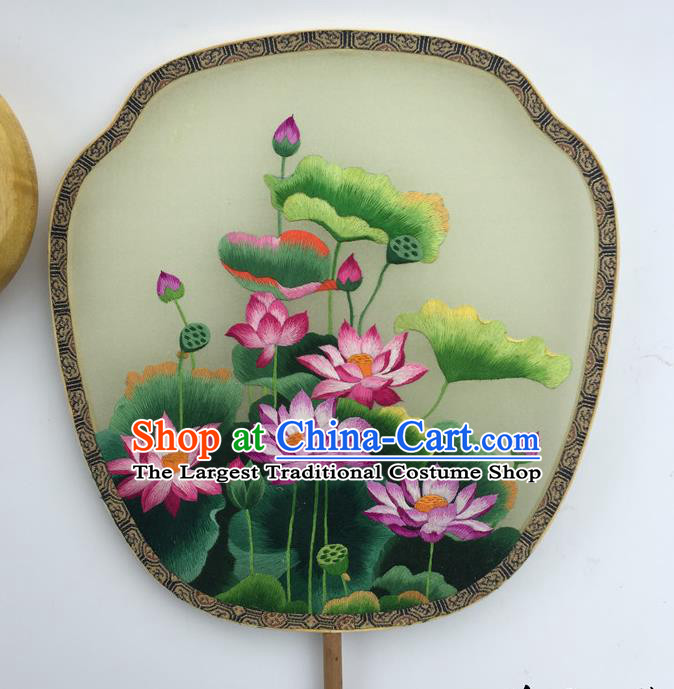 China Ancient Court Fan Traditional Hanfu Silk Fan Vintage Fans Handmade Double Sided Embroidered Lotus Palace Fan