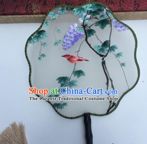 China Handmade Silk Fans Vintage Double Sided Embroidered Fan Suzhou Embroidery Grape Fan Traditional Cultural Dance Fan