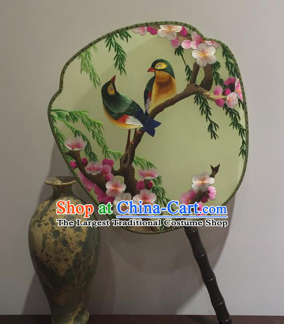 China Traditional Court Dance Fan Vintage Embroidery Plum Birds Fan Handmade Suzhou Double Sided Palace Fan Ancient Fans