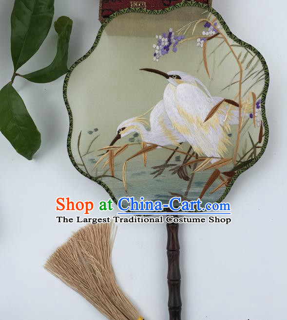 China Vintage Double Sided Embroidered Fan Suzhou Embroidery Cormorant Fan Traditional Cultural Dance Fan Handmade Silk Fans